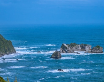 New Zealand Coastline Photo: Rough Seas, Rocky Cliffs (Digital Download)