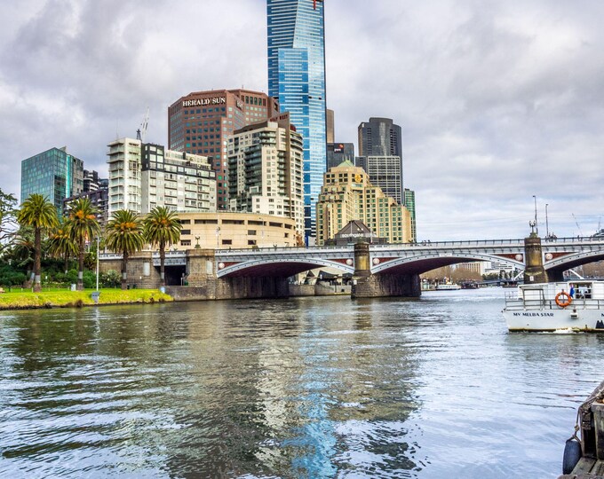 Shining Towers of Melbourne - Architecture on Yarra River Photo | Instant Digital Download, Aussie architecture Decor For Him