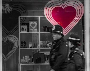 Exeter Valentine's Day Photo: Red Heart, Cityscape, Police (Digital Download)