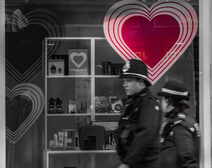 Instant Download Photo Valentine Heartbeat Reflection Red Heart BW Photo Exeter Cityscape Police City Fine Art Decor Gift Print England
