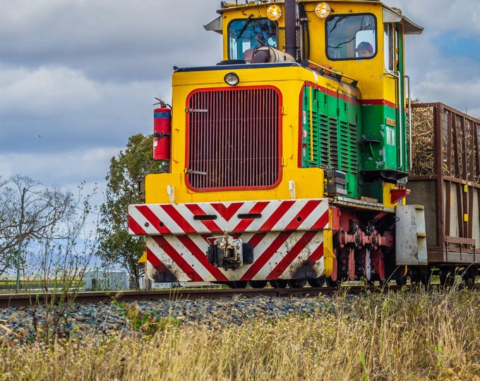 Australian Sugar Train, Travel lover Gift, Green and Yellow Engine, Queensland Australia Photo download, Aussie decor for him, vintage train