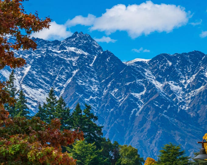 Snow Covered Mountains Photo Download, New Zealand South Island Queenstown, Autumn Travel Wall Art, Gift for Traveller