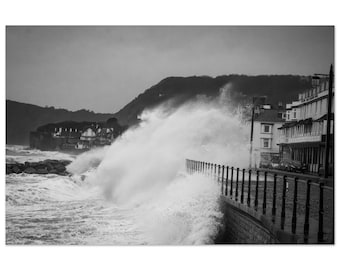 Storm Wave Metal Print – Black & White Coastal Wall Art