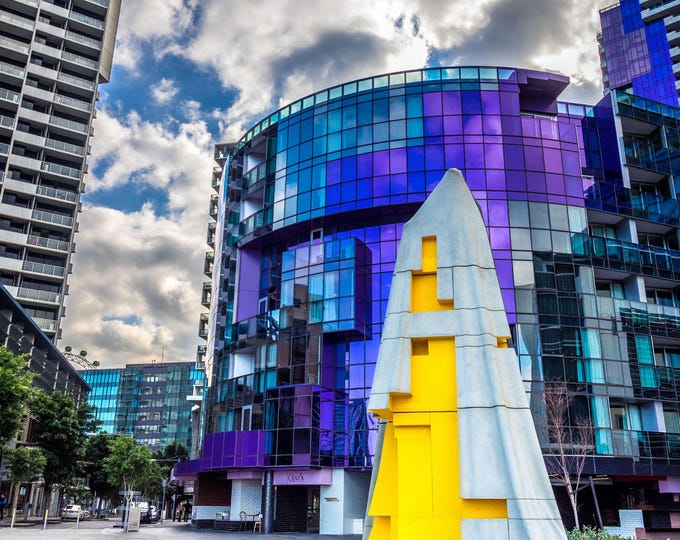 Australian City Architecture, Stunning Blue and Yellow Glass Buildings - Melbourne Photo | Digital Download, Aussie cityscape for him,