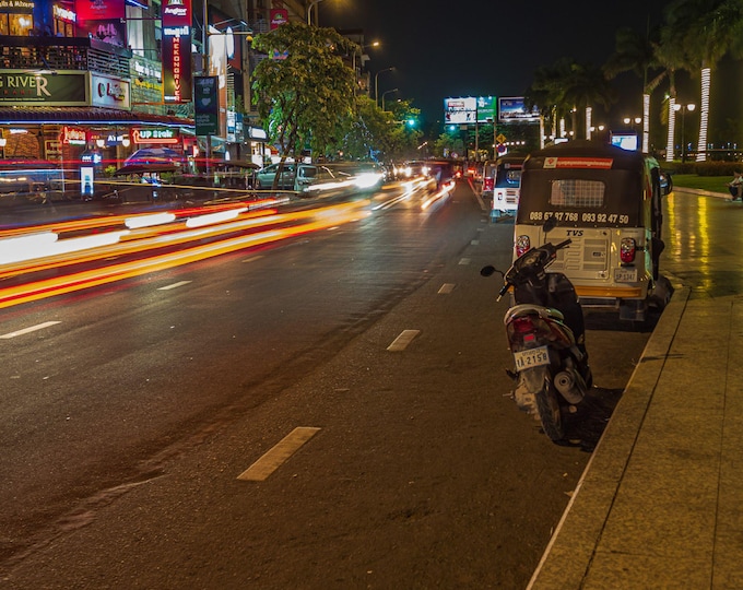 Colorful Night Light Trails Photo Cambodia – Exotic Travel Wall Art – Instant Download Gift Art, Travel Lover  Gift, Asian Wall Decor