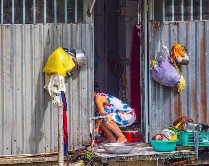 Vietnam Mekong River Decor Photo Download – Authentic Riverside Dwelling, Delta Wall Art, Travel Asia Gift Idea, Instant High Res Fine Art