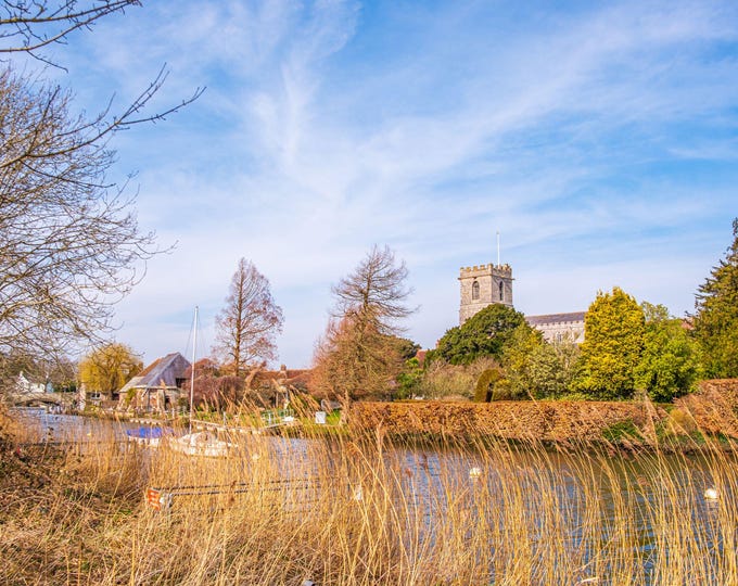 River Frome and Norman Church Photo Download, Dorset Medieval Quay Wall Art, Peaceful Countryside Gift, Print Wall Art Print