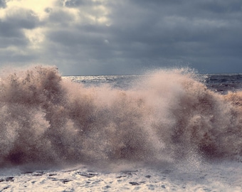 Stormy Devon Beach Photo: Crashing Waves Seascape (Digital Download)