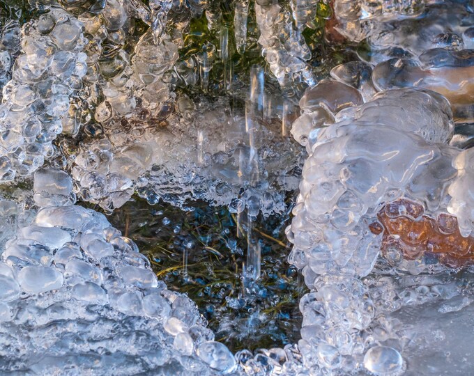 Icebound Fountain Winter Scene, Devon Sculpture Photograph, Fine Art Photography Download