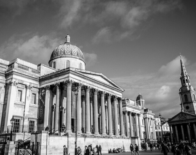 London Trafalgar Square Photo Download, National Gallery BW Art, Travel History Gift & Wall Decor