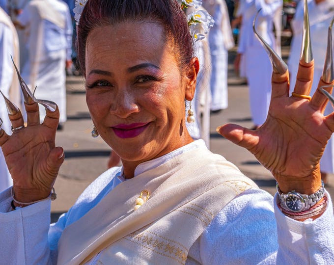 Thai Woman in Traditional White Dress at Bangkok Temple Wedding, Digital Photo Download