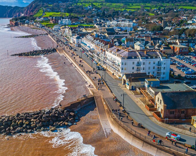 British Seaside Drone Photo - Sidmouth Devon on a Sunny Day | Digital Download