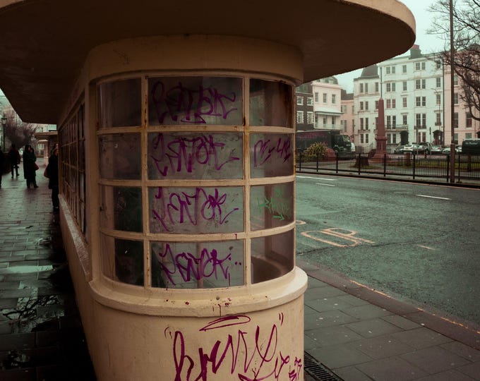 Photo Art Download – Artistic Graffiti on Seafront- Art deco Bus Shelter, Brighton, Sussex- Graffiti Decor Wall Art Gift Print