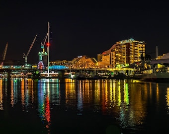 Sydney Harbour Night Photography Print: Colorful Water Reflections (Digital Download)