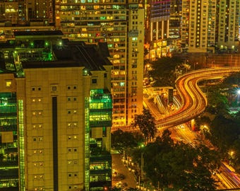 Hong Kong at Night , Stunning Skyline Photography Digital Download, Asian Architecture, Night Image, Cityscape Ideal traveller Gift