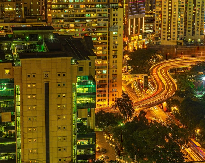 Hong Kong at Night , Stunning Skyline Photography Digital Download, Asian Architecture, Night Image, Cityscape Ideal traveller Gift