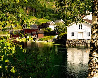 Serene Norwegian Fjord Print | Calm Lake Reflection Landscape | Scenic Nature Photo | Nordic Wall Art | Instant Digital Download