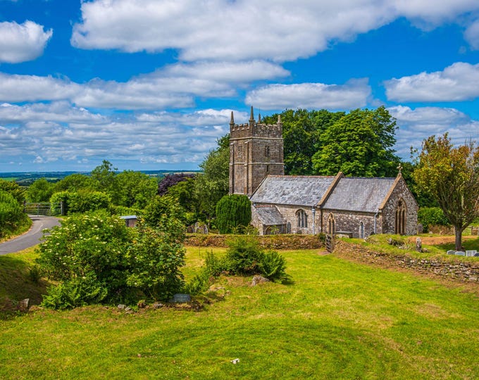 Norman Church with Grass Maze- Dartmoor Summer- Oakhampton, Devon-Photo Download