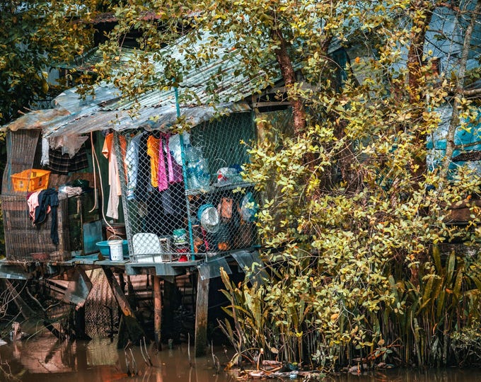 Ancient Mekong River House Photo Download – Vietnam River Art, Asian Landscape, Rural Travel Gift & Wall Decor