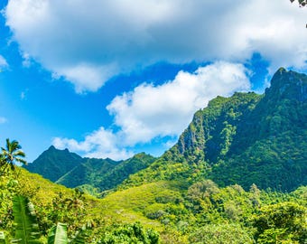 Rarotonga Jungle Peaks Photo: Tropical Island Wall Art (Digital Download)