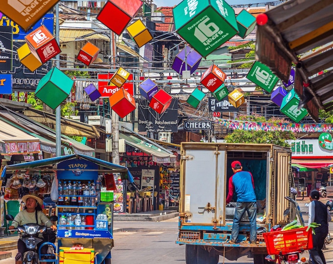 Siem Reap Street Scene Photo Download, Cambodia Travel Gift, Asia Wall Art Townscape Printable