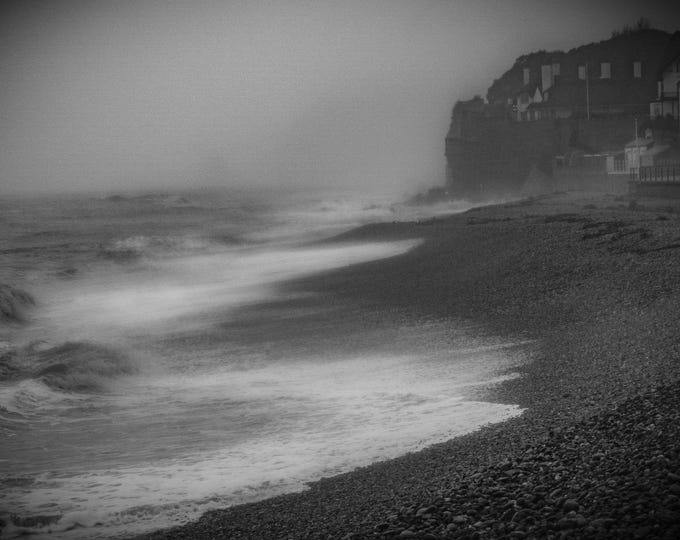 Black and White Storm - Misty Cliffs and Rough Seas, Sidmouth Devon | Photo Download