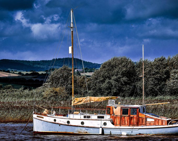 Old Motor Yacht on Windy Day - River Exe, Topsham Photo | Digital Download, Nautical Decor, for him and her, high res photo print,