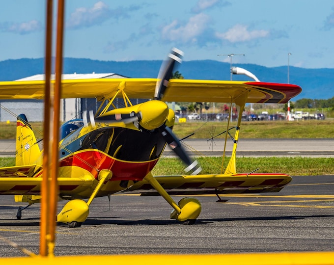 Yellow and Red plane - Dramatic Airshow Australia Photo | Digital Download, Plane lover gift, Aeroplane pic gift wall art gift for him