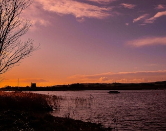 Devon Estuary Sunset Photo: Orange Purple Landscape Art (Digital Download)