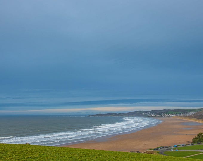 Stunning Cornish Beach Landscape Photo Download – Green Hills & Seaside Fine Art, Beach Lover Gift, Instant Download