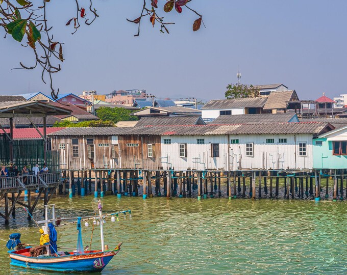 Colourful Fishing Boat Photo, Hua Hin Bay, Thailand Digital Download.