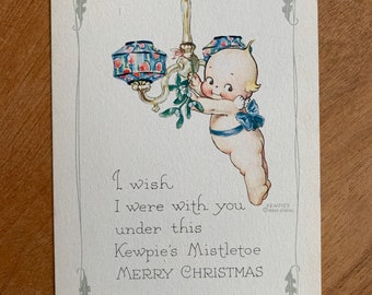 Gibson 1910's Edwardian Rose O'Neill Kewpie Unused Christmas Postcard Kewpie Under the Mistletoe