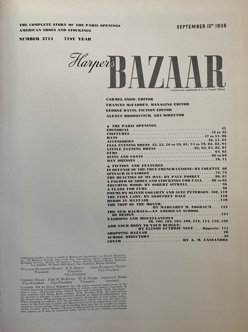 September 15th 1938 A.M. Cassandre Cover Harper's Bazaar Magazine Paris Openings American Shoes and Stockings Rare and Collectible image 6