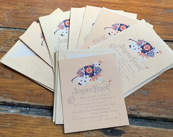 Joyous Feast! A Tradional Easter Sentiment, Adorns these Deadstock 1930s Embossed and Letterpressed Cards - 12 Total!