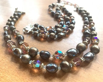 Stunning Vendome (Coro) Demi Parure Featuring AB Crystal Beads and Gold Leaves in Autumn Colors