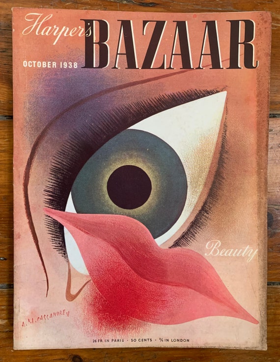 October 1938 A.M. Cassandre Cover Harper's Bazaar Magazine 