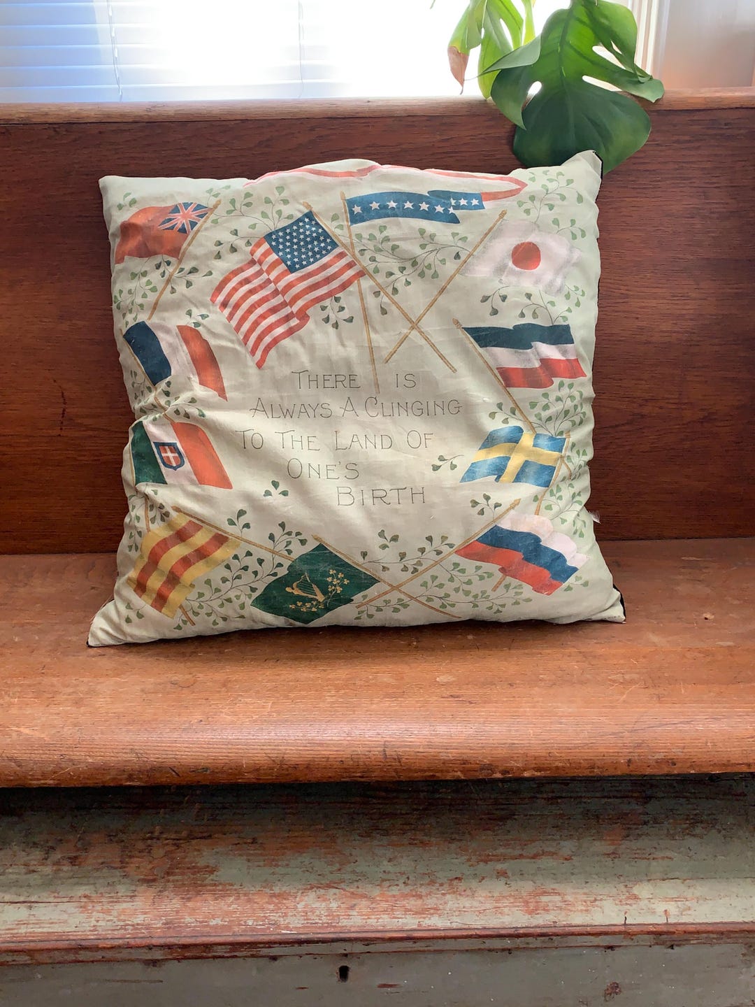 1901 Large Decorative Victorian Lithographed Pillow Featuring Flags ...