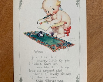 Gibson 1910's Edwardian Rose O'Neill Kewpie Unused Christmas Postcard Kewpie Writing a Letter