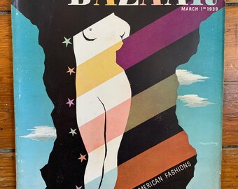 March 1, 1939 A.M. Cassandre Cover Harper's Bazaar Magazine - American Fashions - Rare and Collectible!