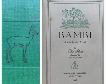 1928 First American Printing of Bambi by Felix Salten. Simon and Schuster; illustrated by Kurt Wiese