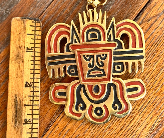 Circa 1969 Trifari Mayan Aztec Brooch Pendant Nec… - image 3