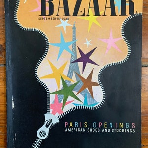 September 15th 1938 A.M. Cassandre Cover Harper's Bazaar Magazine Paris Openings American Shoes and Stockings Rare and Collectible image 1