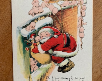 Gibson 1910's Edwardian Rose O'Neill Kewpie Unused Christmas Postcard Kewpies Helping Santa Deliver Gifts