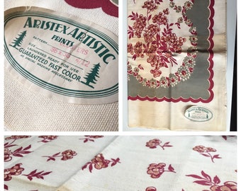 Delightful 1940's Aristex Artistic Cotton Floral Tablecloth Unused with Original Paper Label!