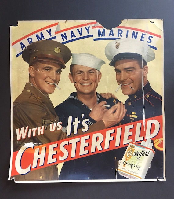 1940s WWII Chesterfield Cigarettes Advertising Sign Army Navy - Etsy ...