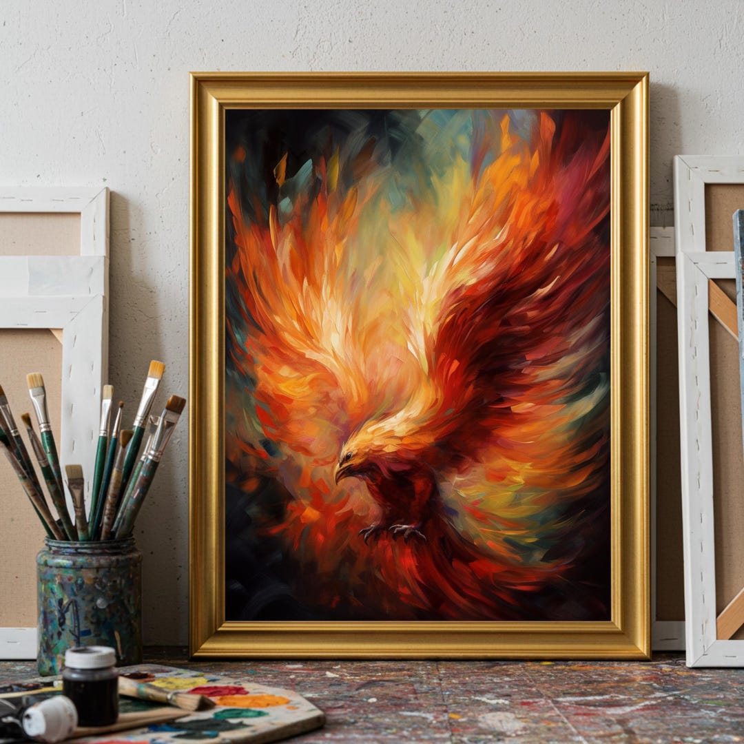 Majestic Phoenix Digital Wall Art Print – Fiery Abstract Bird Rising ...