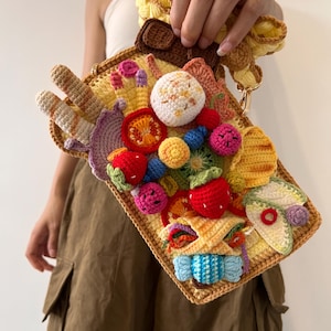 Handgemaakte gehaakte boterhamzakje/crossbody/schoudertas/kaarthouder/portemonnee/modeaccessoire/etenswaren/creatief cadeau voor vrouwen