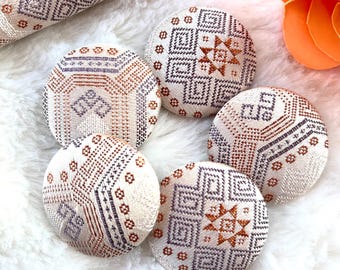 Unique Brocade Fabric Buttons | 1.5”/38mm | White Plastic Shank Sew-on | Flat Metal Back Glue-on |Big and Small Handmade