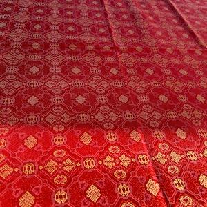 Extra-Wide Zhuang Brocade Fabric: Red & Gold Asian Upholstery