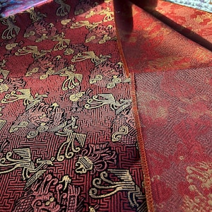 Red & Gold Dragon Phoenix Brocade Fabric: 118&quot; Wide Chinese Jacquard